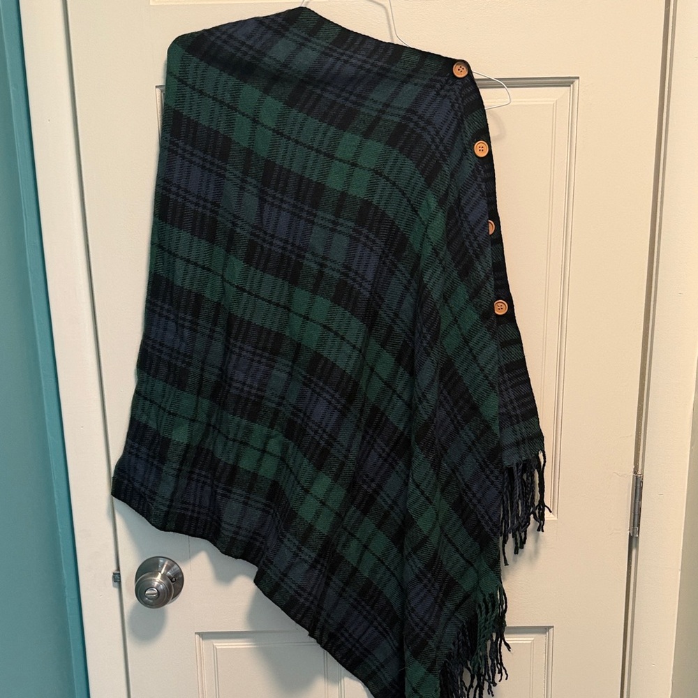 Plaid Buttoned Poncho